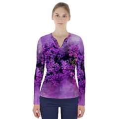 Flowers Spring Art Abstract Nature V-neck Long Sleeve Top by Celenk