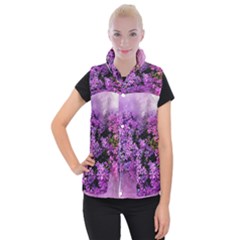 Flowers Spring Art Abstract Nature Women s Button Up Puffer Vest