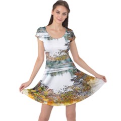 River Water Art Abstract Stones Cap Sleeve Dress by Celenk