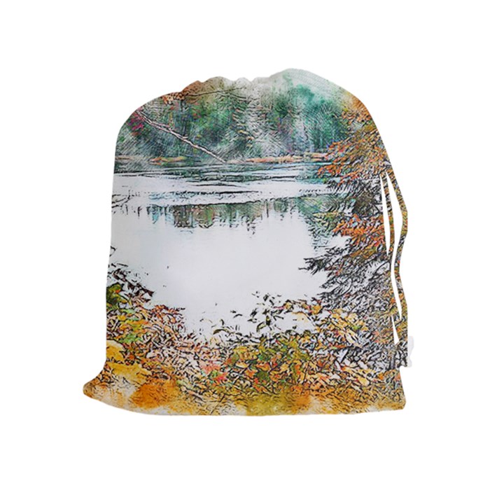 River Water Art Abstract Stones Drawstring Pouches (Extra Large)