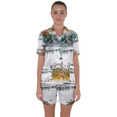 River Water Art Abstract Stones Satin Short Sleeve Pyjamas Set by Celenk