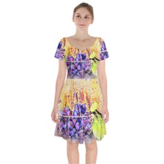 Fruit Plums Art Abstract Nature Short Sleeve Bardot Dress by Celenk