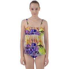 Fruit Plums Art Abstract Nature Twist Front Tankini Set by Celenk