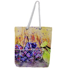 Fruit Plums Art Abstract Nature Full Print Rope Handle Tote (large)