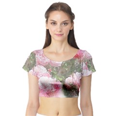 Flowers Roses Art Abstract Nature Short Sleeve Crop Top by Celenk