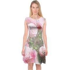 Flowers Roses Art Abstract Nature Capsleeve Midi Dress by Celenk