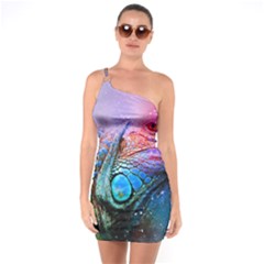 Lizard Reptile Art Abstract Animal One Soulder Bodycon Dress by Celenk