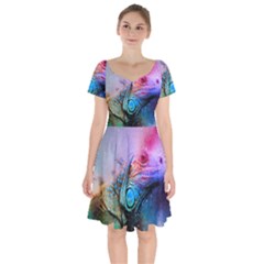 Lizard Reptile Art Abstract Animal Short Sleeve Bardot Dress by Celenk