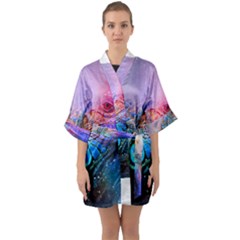 Lizard Reptile Art Abstract Animal Quarter Sleeve Kimono Robe by Celenk