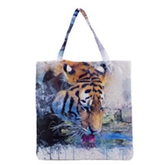 Tiger Drink Animal Art Abstract Grocery Tote Bag by Celenk