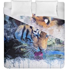 Tiger Drink Animal Art Abstract Duvet Cover Double Side (king Size) by Celenk