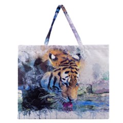 Tiger Drink Animal Art Abstract Zipper Large Tote Bag by Celenk