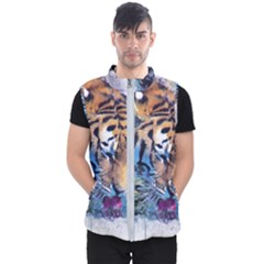 Tiger Drink Animal Art Abstract Men s Puffer Vest by Celenk