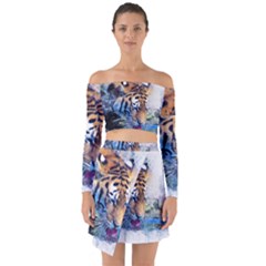 Tiger Drink Animal Art Abstract Off Shoulder Top With Skirt Set by Celenk