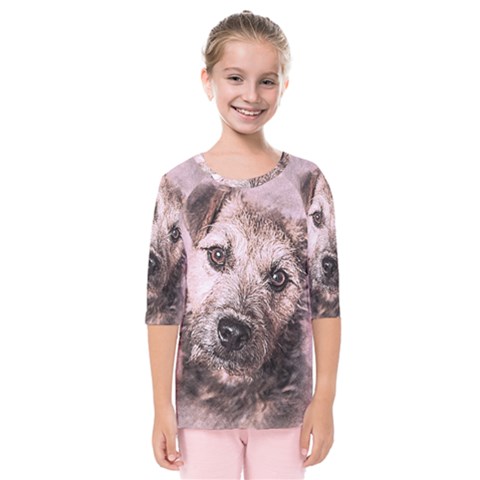 Dog Pet Terrier Art Abstract Kids  Quarter Sleeve Raglan Tee by Celenk