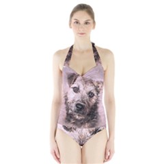 Dog Pet Terrier Art Abstract Halter Swimsuit by Celenk