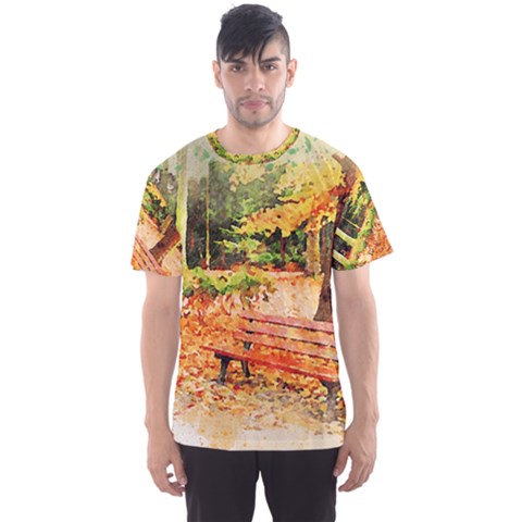 Tree Park Bench Art Abstract Men s Sports Mesh Tee by Celenk