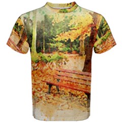 Tree Park Bench Art Abstract Men s Cotton Tee by Celenk