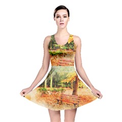 Tree Park Bench Art Abstract Reversible Skater Dress by Celenk