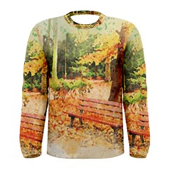 Tree Park Bench Art Abstract Men s Long Sleeve Tee by Celenk