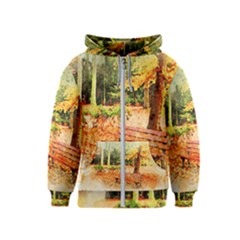 Tree Park Bench Art Abstract Kids  Zipper Hoodie by Celenk