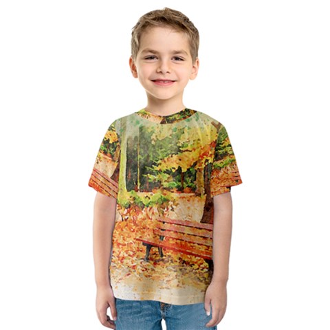 Tree Park Bench Art Abstract Kids  Sport Mesh Tee by Celenk