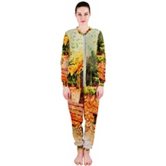 Tree Park Bench Art Abstract Onepiece Jumpsuit (ladies)  by Celenk