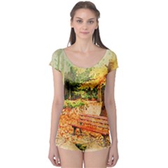 Tree Park Bench Art Abstract Boyleg Leotard  by Celenk