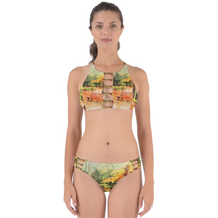 Tree Park Bench Art Abstract Perfectly Cut Out Bikini Set