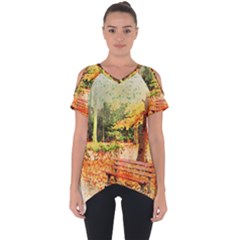 Tree Park Bench Art Abstract Cut Out Side Drop Tee by Celenk