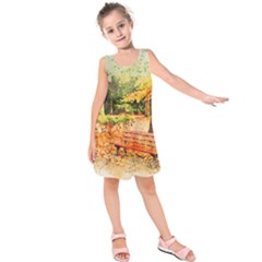 Tree Park Bench Art Abstract Kids  Sleeveless Dress by Celenk