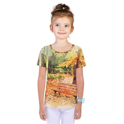 Tree Park Bench Art Abstract Kids  One Piece Tee by Celenk