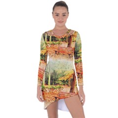 Tree Park Bench Art Abstract Asymmetric Cut-out Shift Dress by Celenk