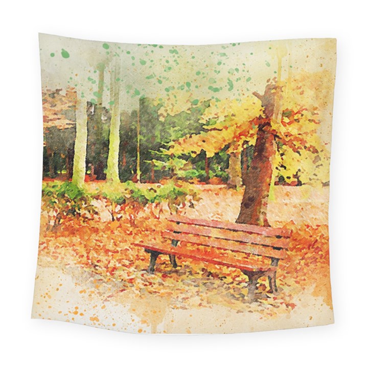 Tree Park Bench Art Abstract Square Tapestry (Large)