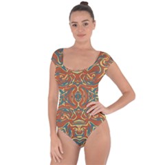 Multicolored Abstract Ornate Pattern Short Sleeve Leotard  by dflcprints