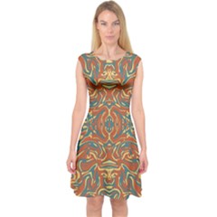 Multicolored Abstract Ornate Pattern Capsleeve Midi Dress by dflcprints