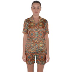 Multicolored Abstract Ornate Pattern Satin Short Sleeve Pyjamas Set by dflcprints