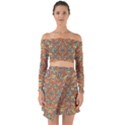 Multicolored Abstract Ornate Pattern Off Shoulder Top with Skirt Set View1