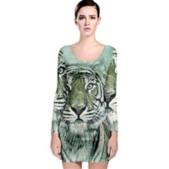 Tiger Cat Art Abstract Vintage Long Sleeve Bodycon Dress by Celenk