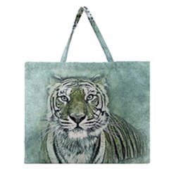 Tiger Cat Art Abstract Vintage Zipper Large Tote Bag by Celenk