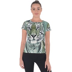 Tiger Cat Art Abstract Vintage Short Sleeve Sports Top 