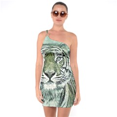 Tiger Cat Art Abstract Vintage One Soulder Bodycon Dress by Celenk