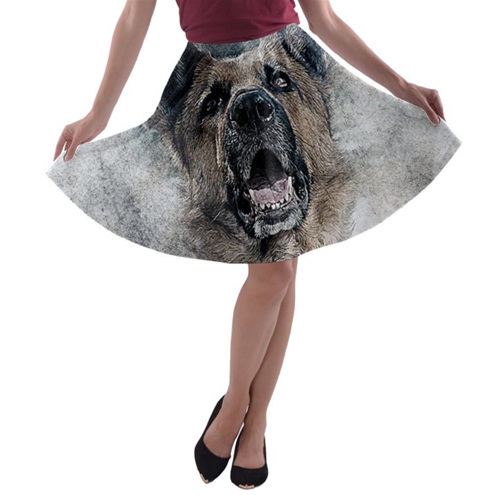 Dog Pet Art Abstract Vintage A-line Skater Skirt