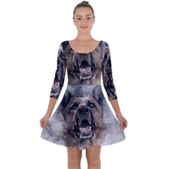 Dog Pet Art Abstract Vintage Quarter Sleeve Skater Dress