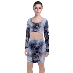 Dog Pet Art Abstract Vintage Long Sleeve Crop Top & Bodycon Skirt Set