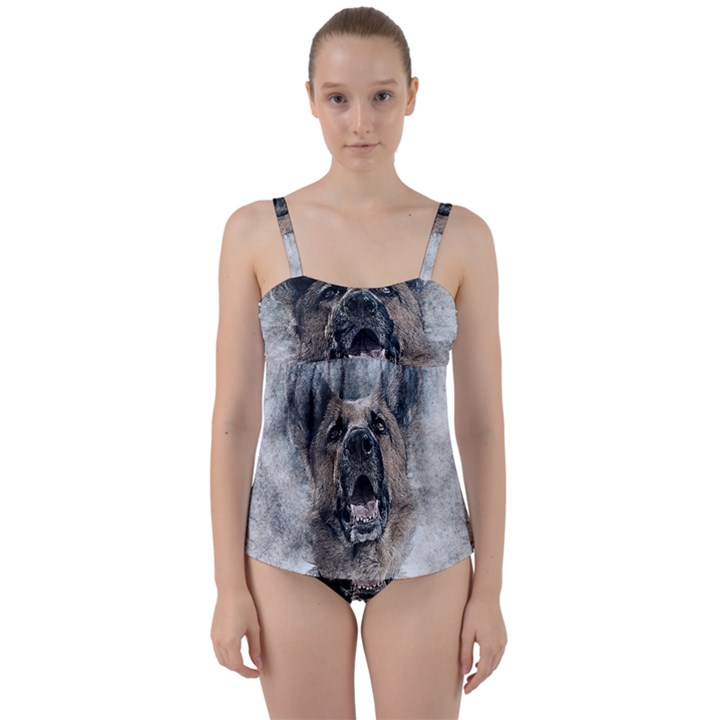 Dog Pet Art Abstract Vintage Twist Front Tankini Set