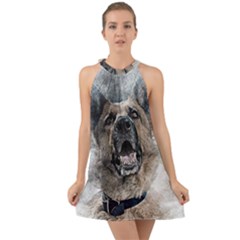 Dog Pet Art Abstract Vintage Halter Tie Back Chiffon Dress by Celenk