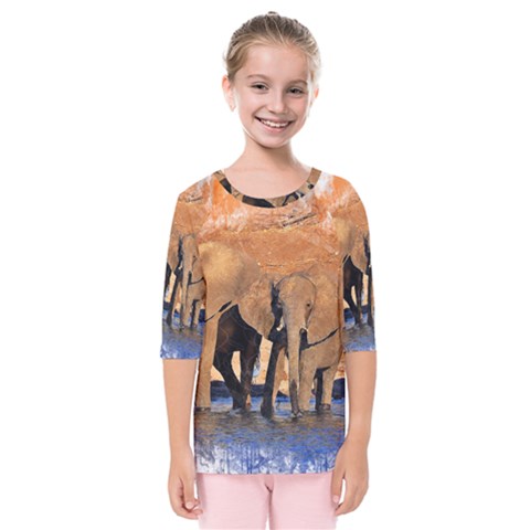 Elephants Animal Art Abstract Kids  Quarter Sleeve Raglan Tee by Celenk