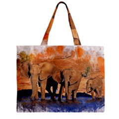 Elephants Animal Art Abstract Zipper Mini Tote Bag by Celenk