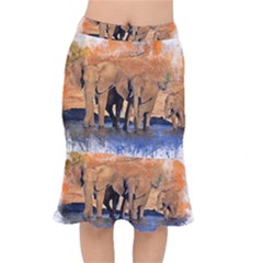 Elephants Animal Art Abstract Mermaid Skirt